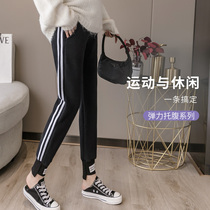 (Knitted Pants) Pregnancy Color Pregnant Woman Pants 2022 Spring Autumn New Products Webbing Splicing Casual Big Code Sports Pencil Pants