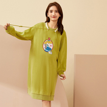 (Grinding knitted) Pregnant Pregnant Woman Skirt Spring Fall Cartoon Printed Knit Loose-less Long sleeves Weater dress