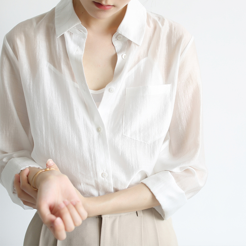 LIMONN Skyline Pivot Long Sleeve Shirt Light Thin Shirt White Breathable Temperament Chic Sunscreen Shirt Woman Summer New