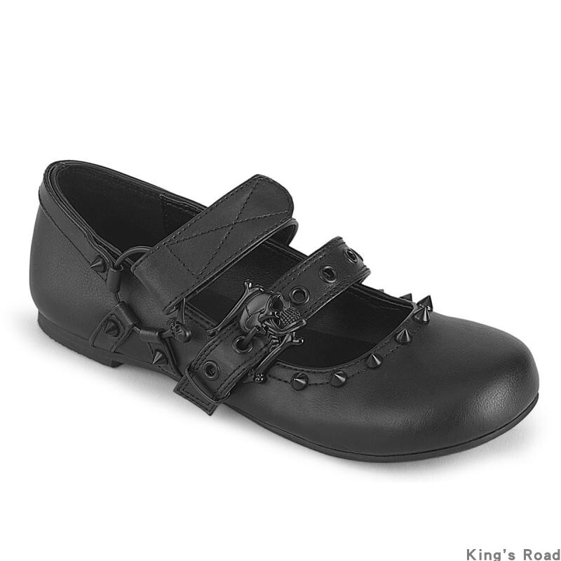 American Demonia Daisy-08 Gothic Dark Skull Studded Buckle Shallow Flat Shoes