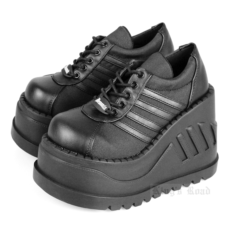 In Stock: American Demonia Stomp-08 Dark Gothic Striped Platform Lace-Up Thick-Soled Shoes