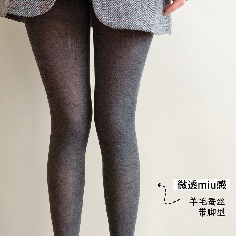 Himi 【Wool and Silk】 Autumn and Winter Slightly Pressurized Slimming Pantyhose, Non-Tightening, with Heel, Leggings, Beautiful Leg Socks