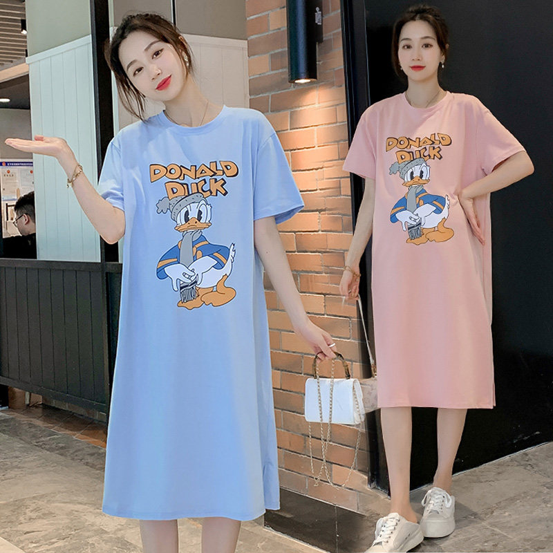 Pregnant women dress summer fashion fashion mid-length short-sleeved top summer thin loose cotton summer T-shirt skirt