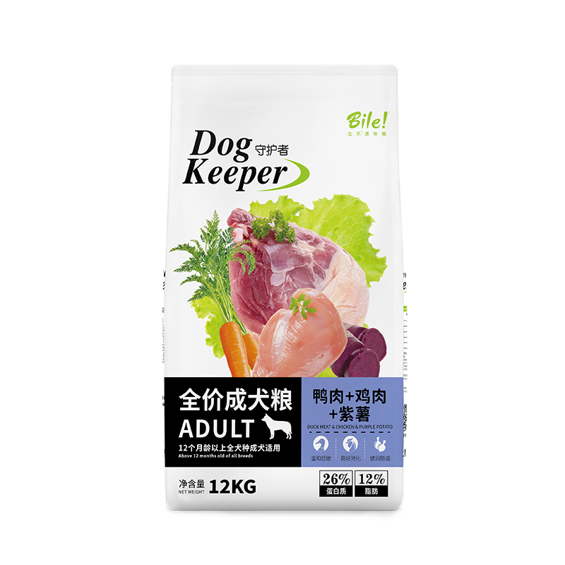 比乐鸭肉紫薯成犬通用狗粮12kg