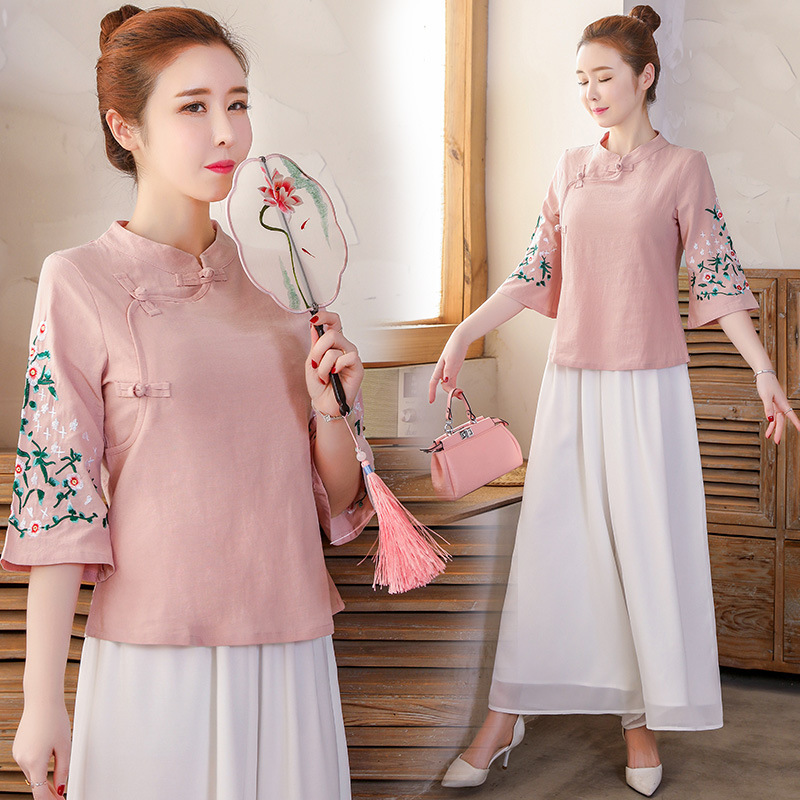 Chinese style ear-picking Tang suit cheongsam summer improved work clothes ancient costume tea master tea clothes 2021 new suit