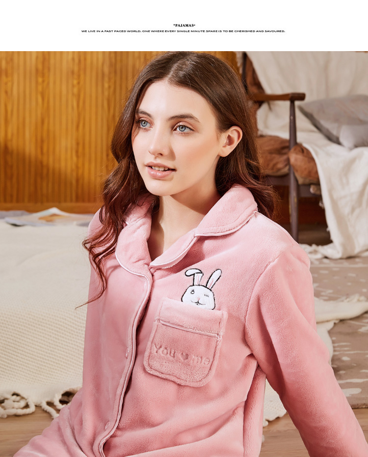 Bộ đồ ngủ nhung san hô tiêu chuẩn Mỹ mùa thu đông cộng với nhung dày dễ thương hoạt hình flannel có thể mặc bên ngoài bộ đồ dịch vụ đồ ngủ nữ