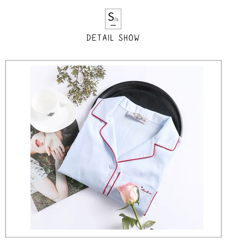 Đồ ngủ nữ tiêu chuẩn Mỹ mùa xuân và mùa thu mới tay áo chín điểm cotton dịch vụ nhà cổ áo sơ mi cotton có thể mặc hai mảnh phù hợp với mùa hè