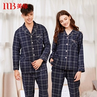Bộ đồ ngủ dài tay mùa xuân và mùa thu mới của Mỹ Bộ đồ ngủ đôi nam nữ có thể mặc đồ cotton kẻ sọc đồ ngủ nữ quần áo ngắn