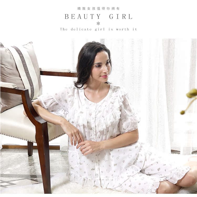 Mùa hè tiêu chuẩn Mỹ mới của phụ nữ cotton ngắn tay đồ ngủ hai mảnh phù hợp với cô gái bông ngọt ngào có thể được mặc bên ngoài dịch vụ nhà kiểu đồ bộ