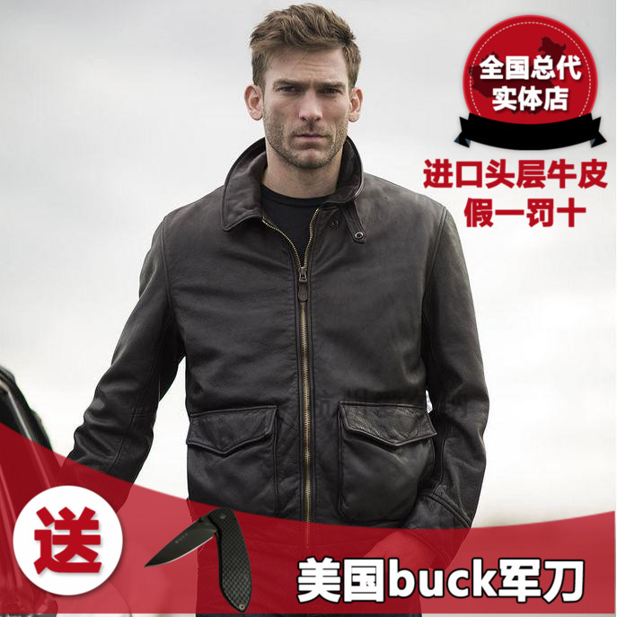 American ORIGIN COCKPIT CALFSKIN jacket Tank soldier leather Men's leather slim short jacket