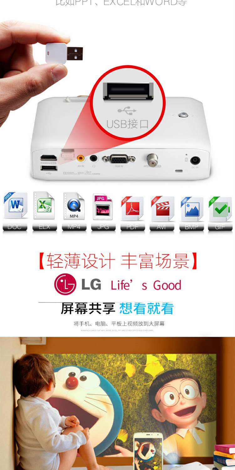 Máy chiếu LG PW1500G nhỏ gọn USB cầm tay trực tiếp đọc văn phòng 3D xem điện thoại di động máy chiếu không dây liên kết