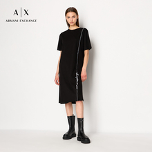 Armani EXCHANGE/Armani Women's All Cotton Round Neck Short Sleeve Single Side Embroidered Little Black Dress