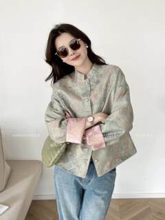 Han shang liangpin new chinese style national style stand collar jacket shirt women's loose slim casual top trendy embroidered jacquard
