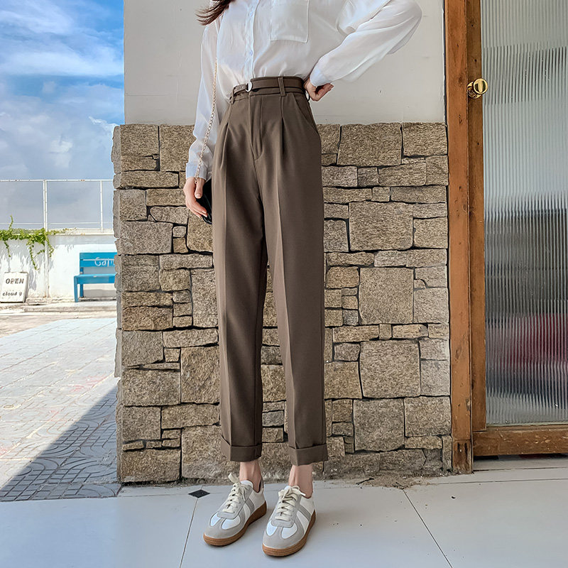 Draping pipe suit pants women's spring and autumn new Korean version high waist loose slim straight nine points harem casual pants