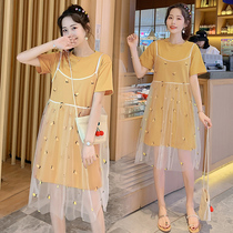 Pregnant Women summer dress summer jumpsuit fairy Super fairy 2021 new fashion mesh tide mother set two-piece summer