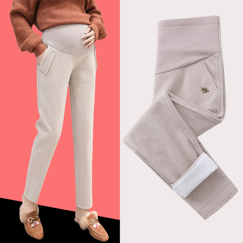 Maternity pants Velvet thick fashion wide legs Pregnant women wear outside and inside pants winter pants Autumn and winter cotton pants