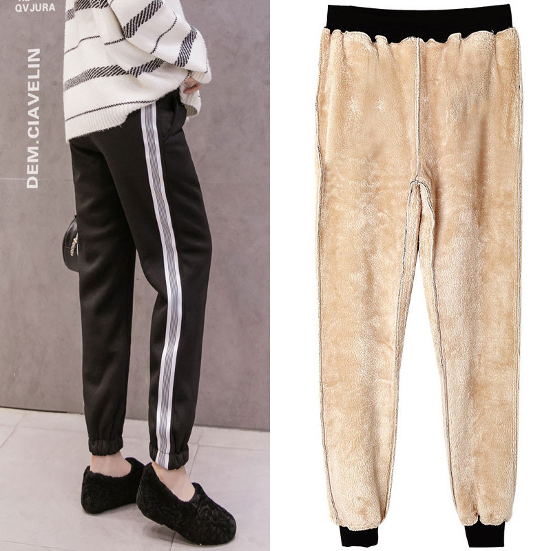 Pregnant Woman Pants Autumn Winter Dress Plus Suede Thickened Cashmere Warm Net Red Striped Beam outside pregnant woman wearing underpants-Taobao