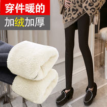 Pregnant women leggings autumn and winter clothes plus velvet thickened Net red pregnant womens pants wearing warm cotton pants winter trousers