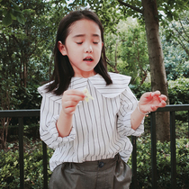 Doll Aiqiu New Custom Female Tong Tong College British Stripe Peter Pan Large Collar Long Sleeve White Shirt