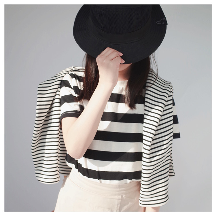 Doll Amy Xia original new custom men and women big children cotton striped short-sleeved round neck basic black and white t-shirt