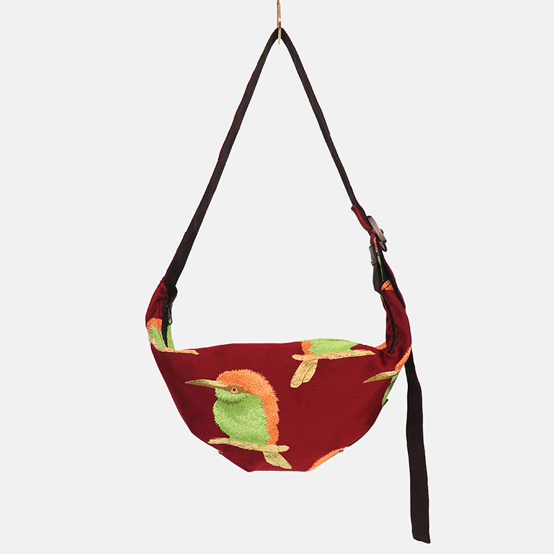 Brain cloth designer brand spring and summer new dumpling bag messenger bag women's bag bird pattern cloth bag literary retro