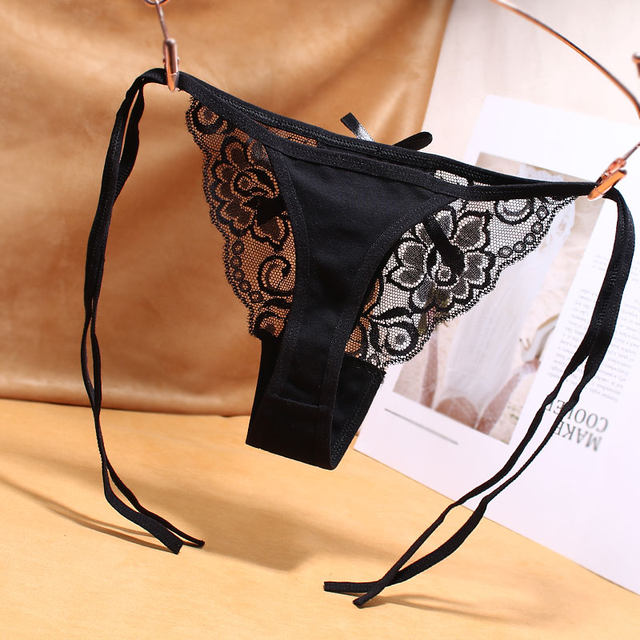 ຊຸດຊັ້ນໃນ lace-up ຝ້າຍ lace ບໍລິສຸດ seductive thong feminine ໂປ່ງໃສຮ້ອນໄວແຫ້ງ modal ແອວຕ່ໍາ