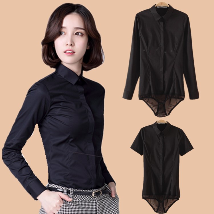 New Long-Sleeved One-Piece Shirt, Short-Sleeved Women's Jumpsuit Shirt, Interview Professional Workwear, Slim Fit, Stretchy, Plus Size