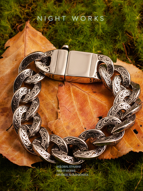 Night Works "Bjorn" Heavy-Duty 112g! Viking Warrior Carved Vintage Chunky Bracelet for Men, Bold Style