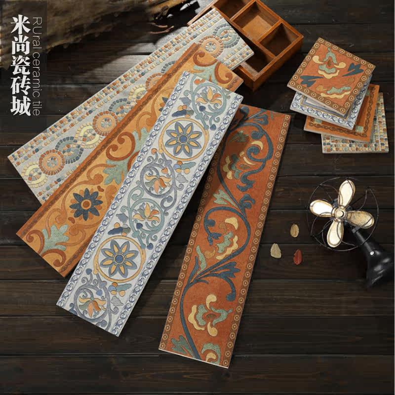 Imitation ancient brick wave beating line waveguide Line 5-color candy glazed edge line skirting tile 150 * 600 threshold stone waist line