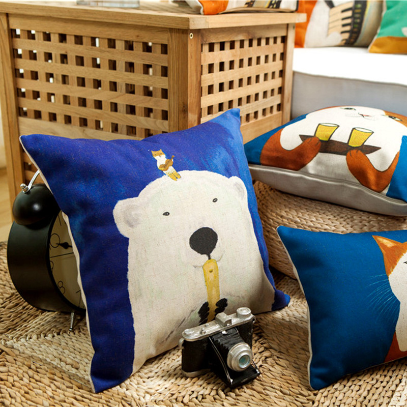 Japan's Pepe Shimada cartoon oil painting kitty cotton linen with pillowcase sofa leaning on a bag for a cushion for a nap