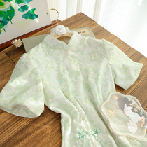 Playful Fish Art Fresher Princesse Sleeve Qipao Green Lace 2024 Un nouveau printemps de jeunes modèles améliorés