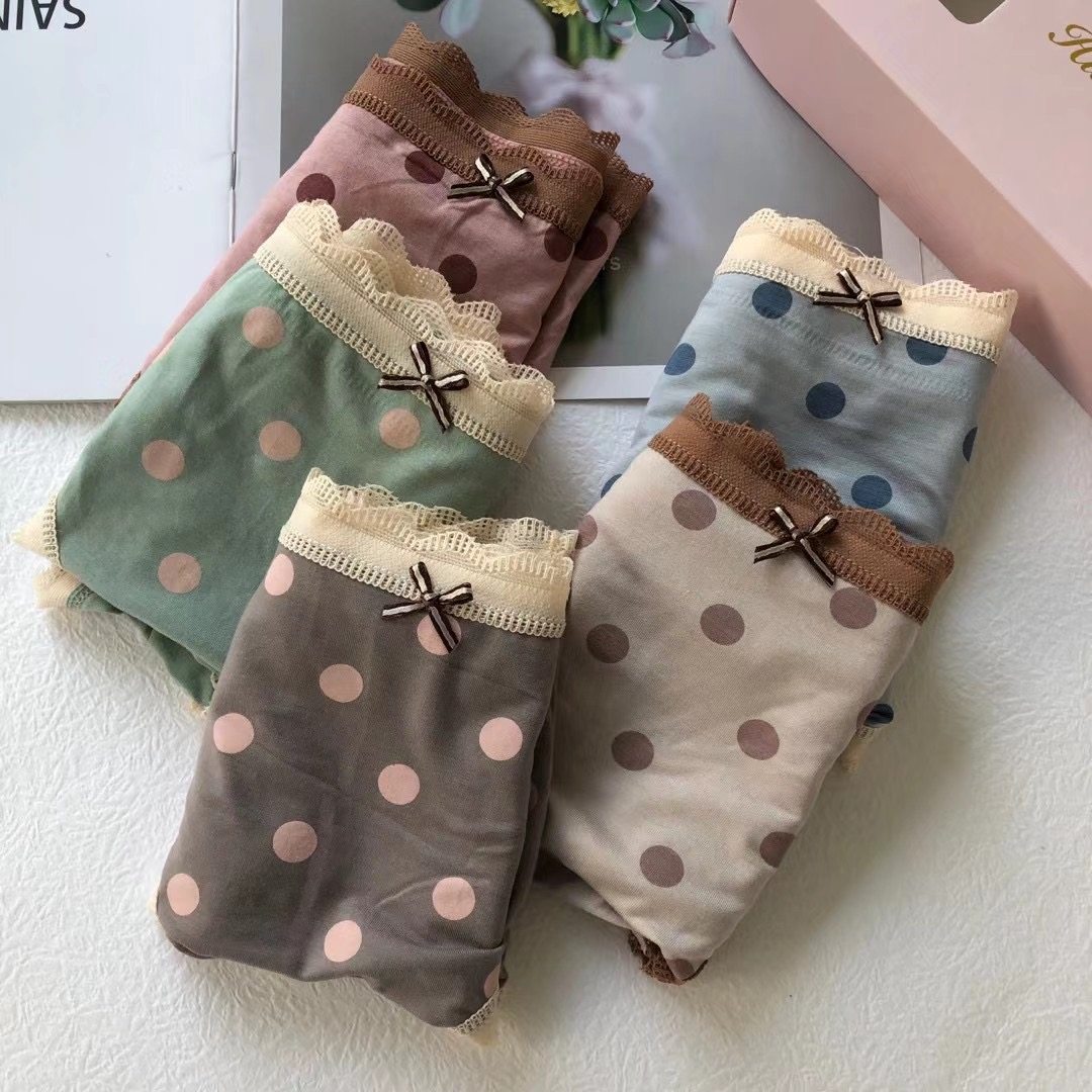 5 Dress Round Points Day Tie Wave Dot Sweetness Print Safety Pants Buns Hip Sexy Antibacterial Breathable Triangle Pants Mid Waist Underpants