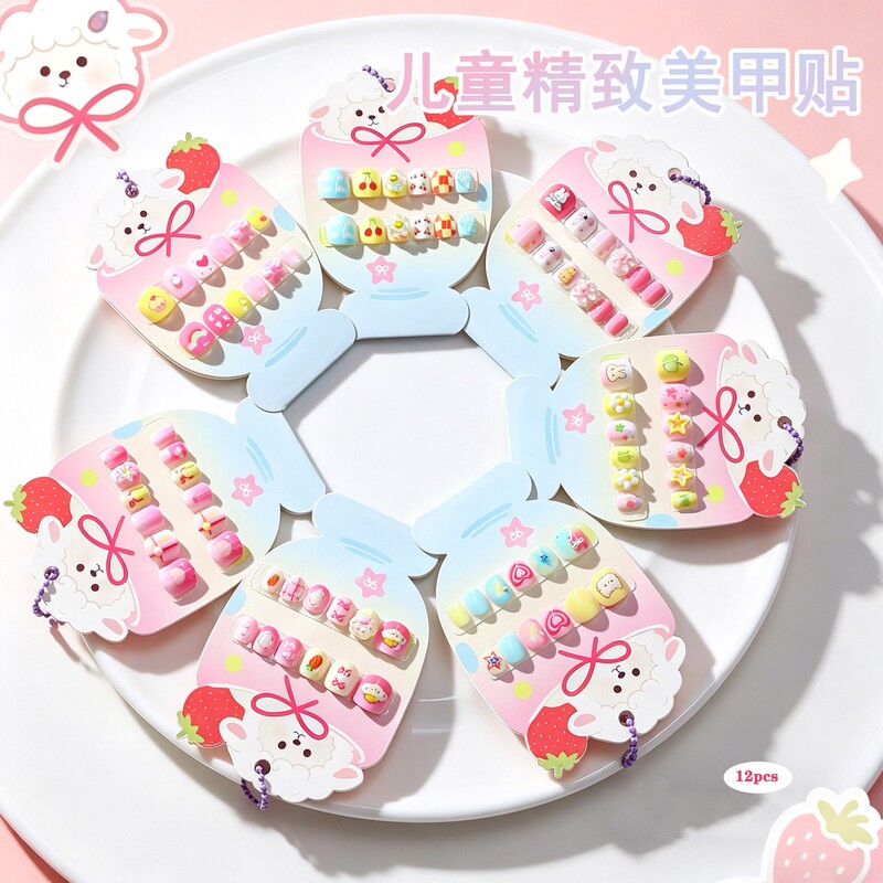 New Handmade Wearable Nails for Children, Finished Nail Pieces with Cute Cartoon Designs and Accessories, Wearable Nail Patches, Fake Nails