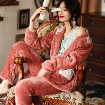 Qingtong pajamas womens autumn and winter coral velvet plus velvet thickened home clothing cute suit winter can be worn out net red