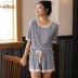 Đồ ngủ Qingtong mùa hè phụ nữ mỏng lỏng Hàn Quốc dễ thương quần short ngắn tay giản dị phục vụ nhà phù hợp với sinh viên tươi - Bộ Pajama Bộ Pajama