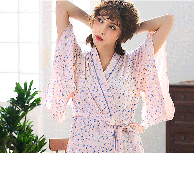 Qingtong đồ ngủ phụ nữ mùa xuân và mùa hè áo ngủ cotton áo choàng tắm ngọt ngào dễ thương nightdress cotton hàng ngày hấp quần áo dịch vụ nhà mùa thu