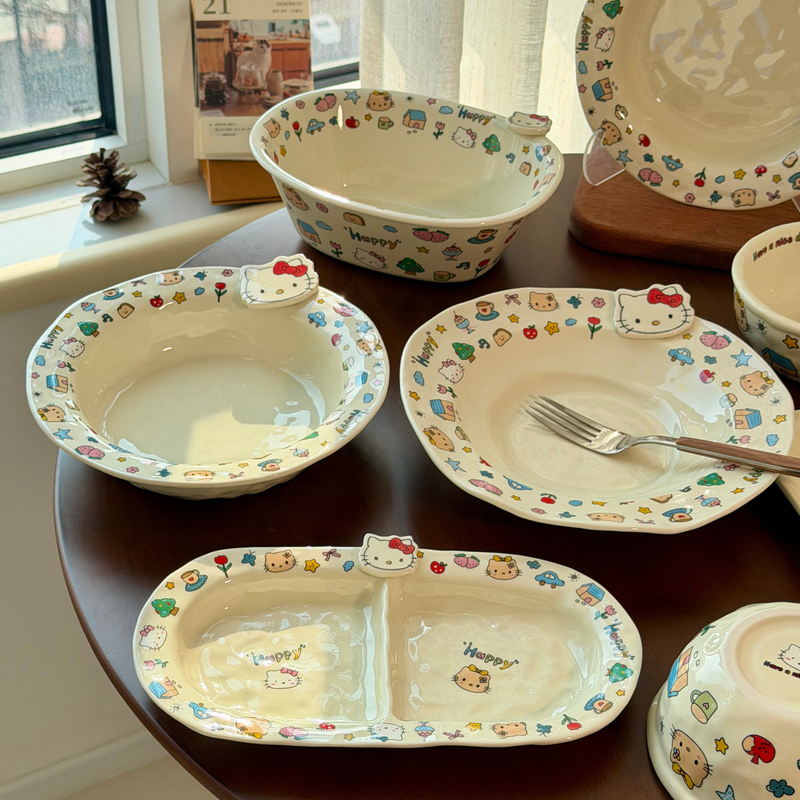 Cute Ceramic Tableware for One Person, Beautiful Rice Bowl, Household Bowls and Plates, Bowl Set, Housewarming Gift Kt Cute Ceramic Tableware for One Person, Beautiful Rice Bowl, Household Bowls and Plates, Bowl Set, Housewarming Gift Kt