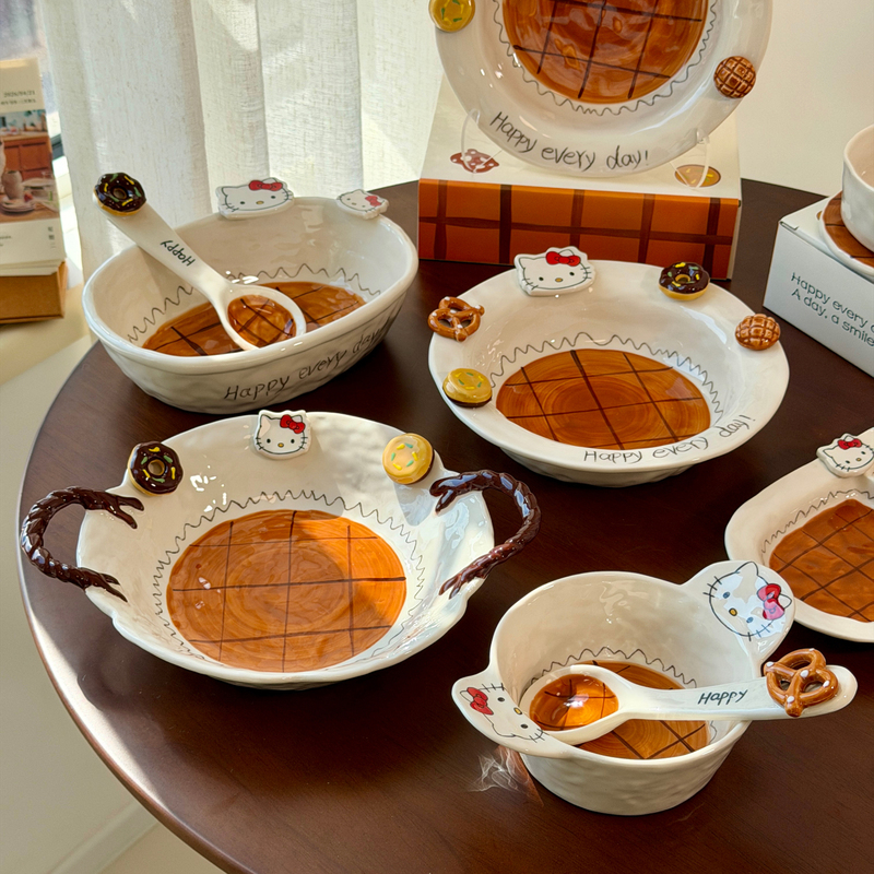Underglaze Color Cute Ceramic Tableware for One Person, Rice Bowl, Bowl and Plate Set, Household Wedding, Birthday, Housewarming Gift