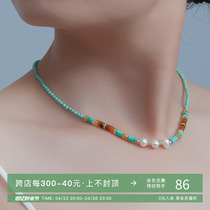 Original { light Xia } été deau douce perle de pin vert fil de pierre bead necklace light extravagant et petite chaîne de crowdneck chaîne de collarbone avancé femme