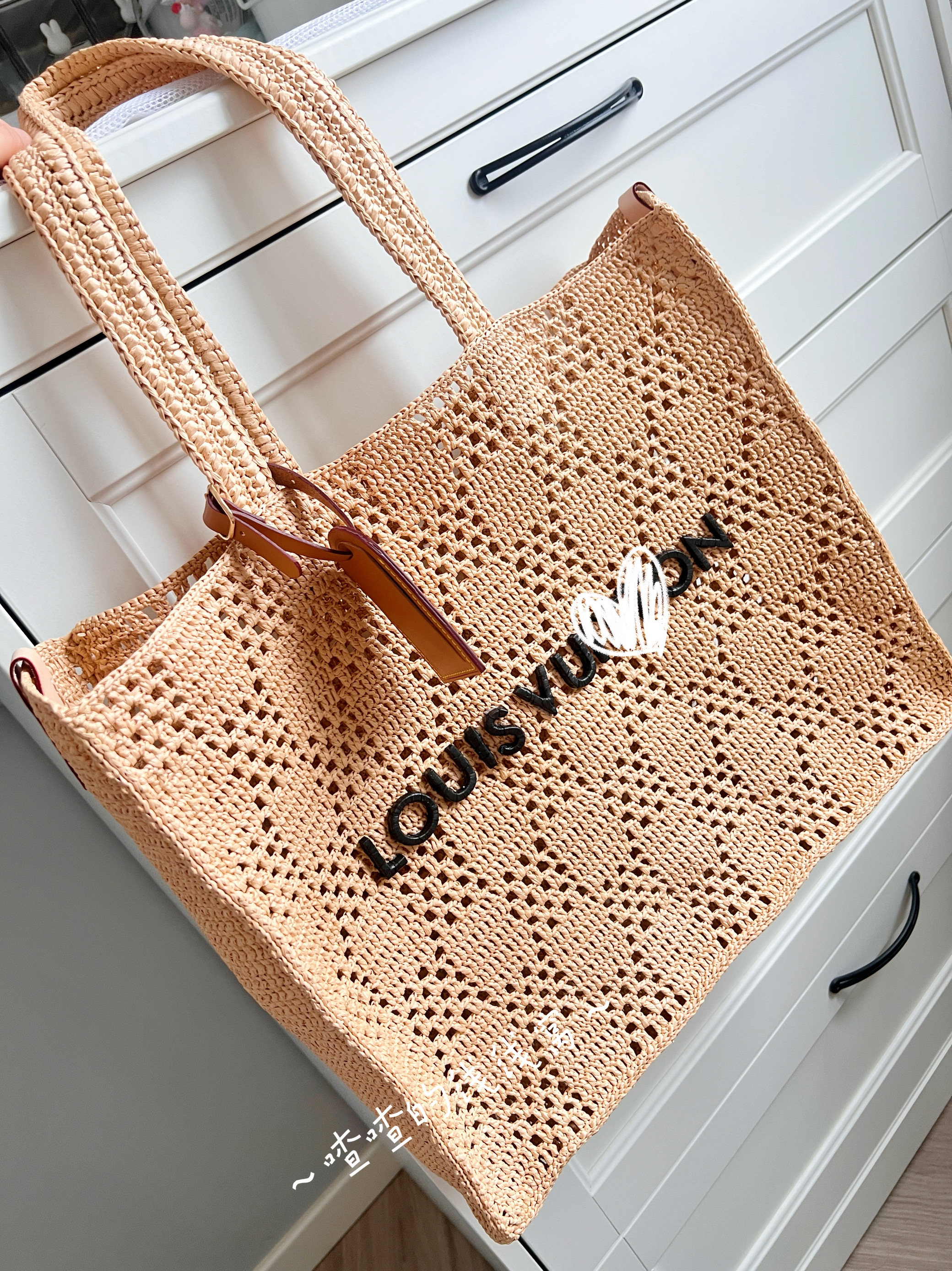 diy编织材料包 l大挎包材料包拉菲玛特棉草编镂空编织托特单肩手提喳喳的线线窝