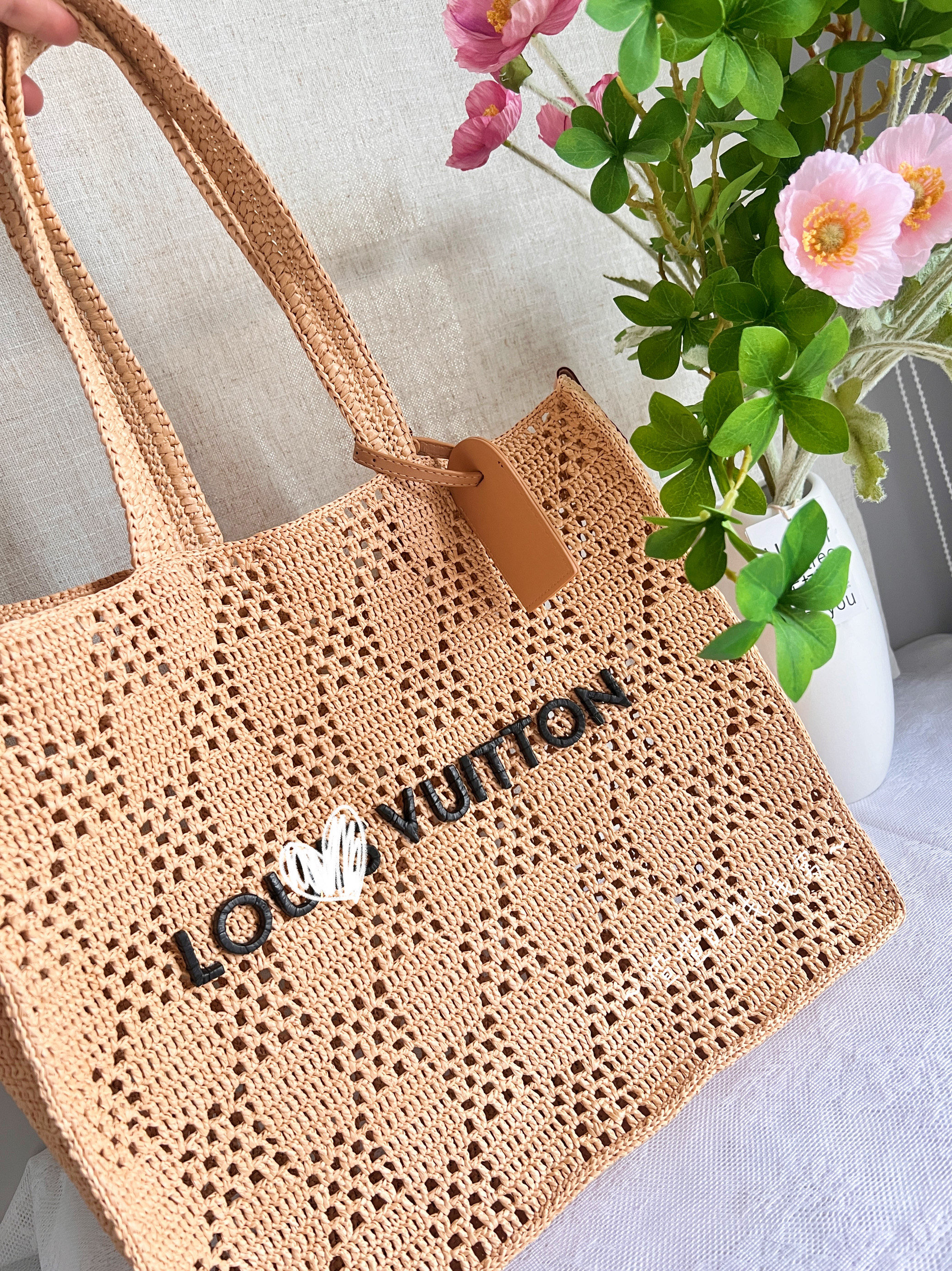 diy编织材料包 l大挎包材料包拉菲玛特棉草编镂空编织托特单肩手提喳喳的线线窝