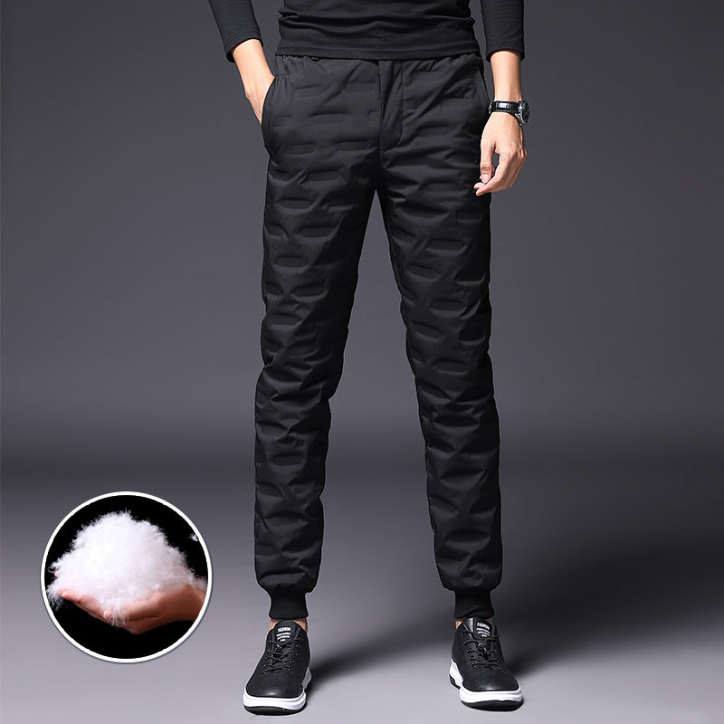 Winter down pants male outwear with thickened warm anti-chill white goose down pressed rubber Young men to fix small foot casual cotton pants