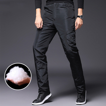 Winter mens removable liner down pants mens outer wear thickened warm white goose down outdoor straight down cotton pants