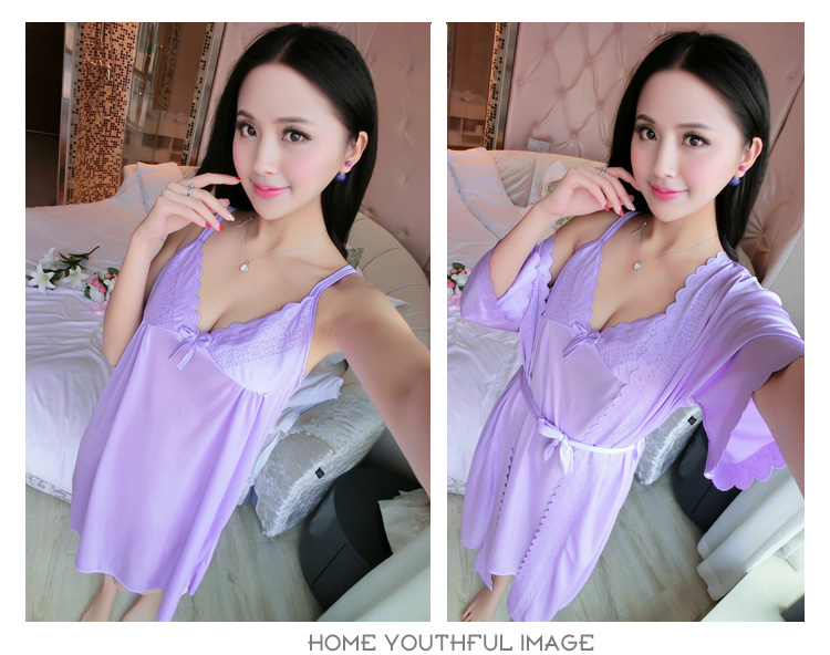 Cám dỗ ngắn- tay áo mỏng phần nightdress mùa hè phụ nữ hai mảnh phù hợp với dây đeo đồ ngủ sexy váy mùa hè nhà dịch vụ