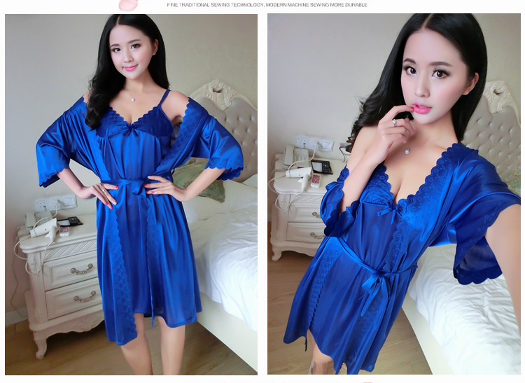 Mùa hè mỏng hai mảnh phù hợp với cám dỗ váy băng lụa áo sexy đồ ngủ ngắn tay nightdress mùa hè của phụ nữ dịch vụ nhà