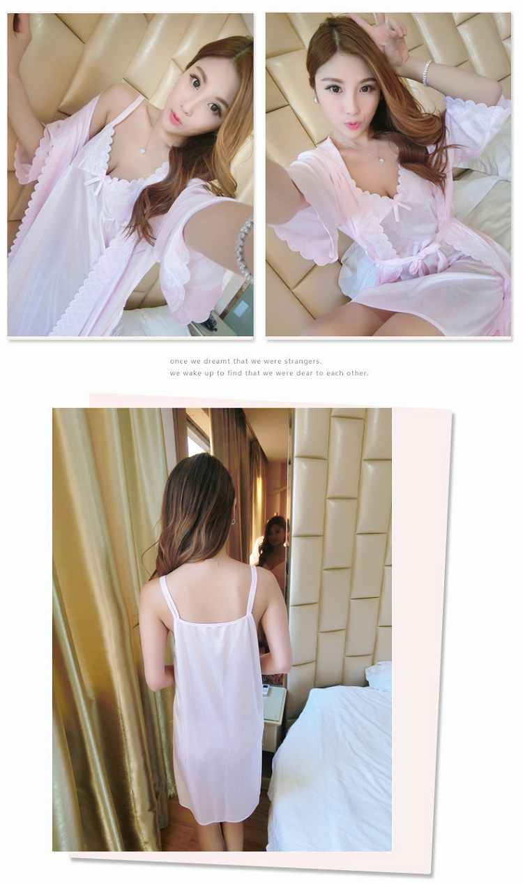 Mùa hè cám dỗ áo ngủ mỏng sexy đồ ngủ ngắn tay nightdress băng lụa hai mảnh phù hợp với mùa hè ladies home dịch vụ