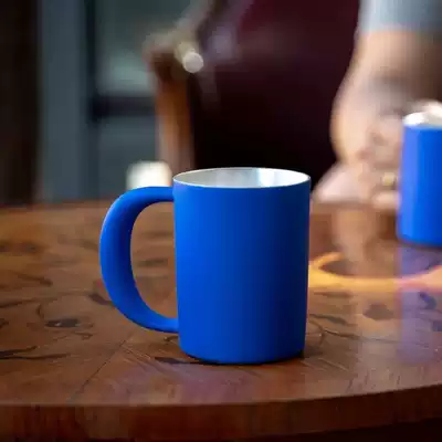 16 open cup ideal blue solid color handmade ceramic silver color large mug Large capacity water cup gift cup