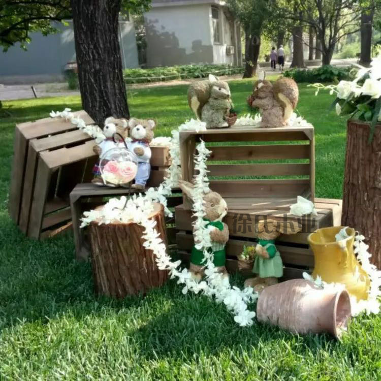 Vintage wooden box storage box Wedding scene decoration Window decoration display Kanag no cover flower box custom Xu's