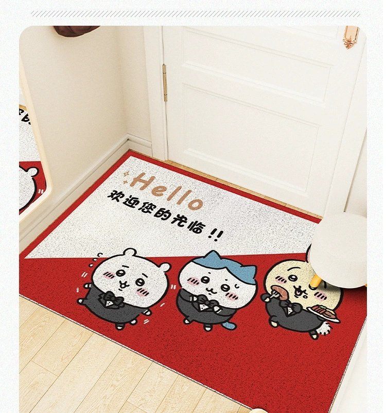 Cartoon Jiikawa Entrance Mat, Silk Loop Door Mat, Household Outdoor Door Mat, Stain-Resistant and Easy to Care For, Foyer Mat