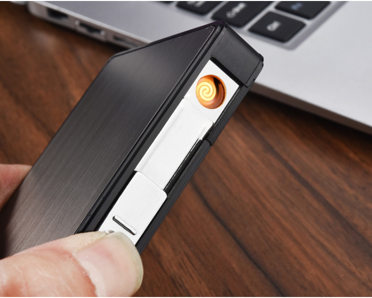 Tự động hút thuốc lá hộp thuốc lá nhẹ hơn sạc USB siêu mỏng tiện lợi nam nữ tiện lợi hộp thuốc lá 16 - Bật lửa bật lửa điện plasma